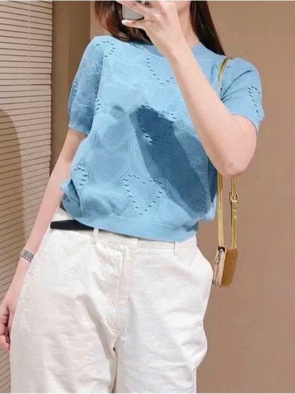 Massimo Dutti White Heart-Pattern Crewneck Sweater